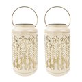 Snow Joe Bliss Outdoors Set of 2 Solar LED Lanterns w Phoenix Feather Design  Hand Painted Finish BSL-310-WH